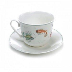 ROY KIRKHAM FINE BONE CHINA | AQUARIUM SET OF TWO ''CHATSWORTH'' LARGE BREAKFAST CUP & SAUCERS